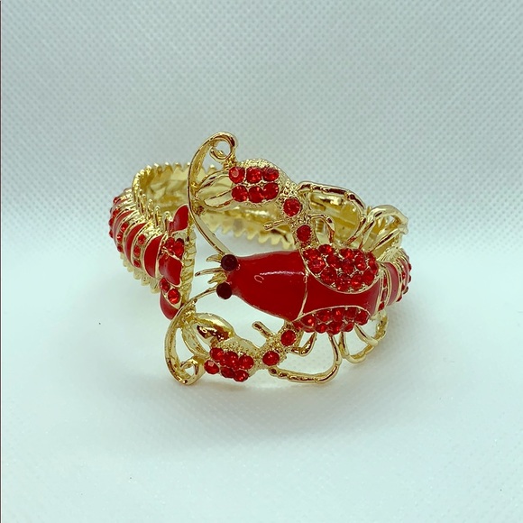 Lobster bracelet red & gold statement piece clasp coastal ocean beach design - Picture 2 of 8